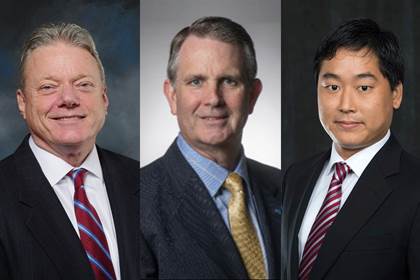 head shots of Joseph Taylor, former chairman and chief executive officer of Panasonic North America;Christopher Maher, chairman, president and chief executive officer of OceanFirst Bank and Monmouth University trustee; and Ryotaro Tashiro,