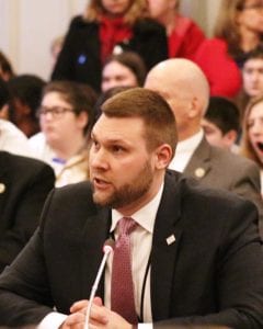 Andrew Musick, NJBIA vice president for Government Affairs, testifies before the Assembly Budget Committee on March 27
