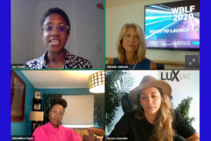 Screen shot of Zoom presentation of speakers during the "TED Talk" portion of the Women Business Leaders' Forum