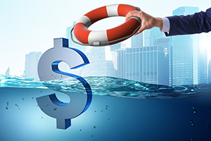 image of life preserver being thrown to a drowning dollar sign