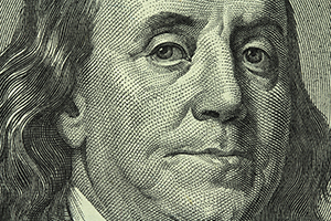 image of Ben Franklin's face from the $100 bill