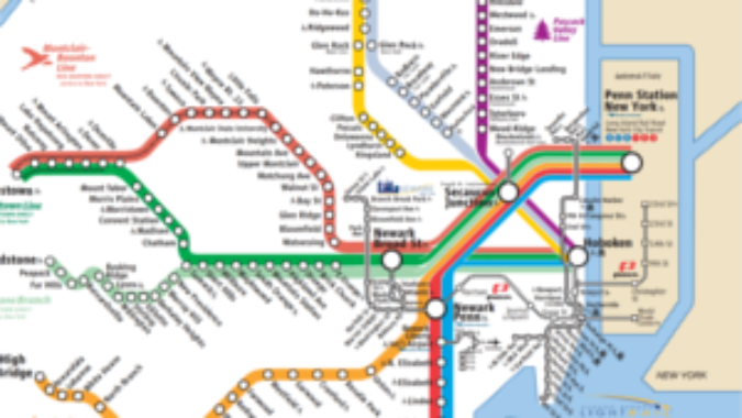 Map of NJ Transit rail routes to NYC