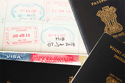 Image of H1-B stamp on foreign passport