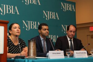 NJBIA's Chrissy Buteas introduces Health Commissioner Dr. Shereef Elnahal (center) and Senator Joe Vitale at the Nov. 7 Healthcare Town Hall