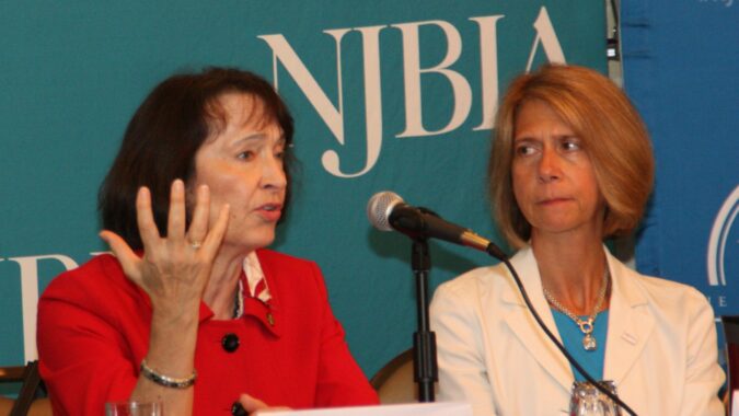 DEP Commissioner Catherine McCabe responds to a question at the June 19 Meet the Decision Makers Event as NJBIA President and CEO Michele Siekerka listens.