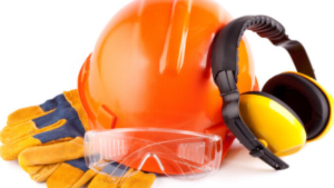 Hard hat, goggles, gloves and ear protectors