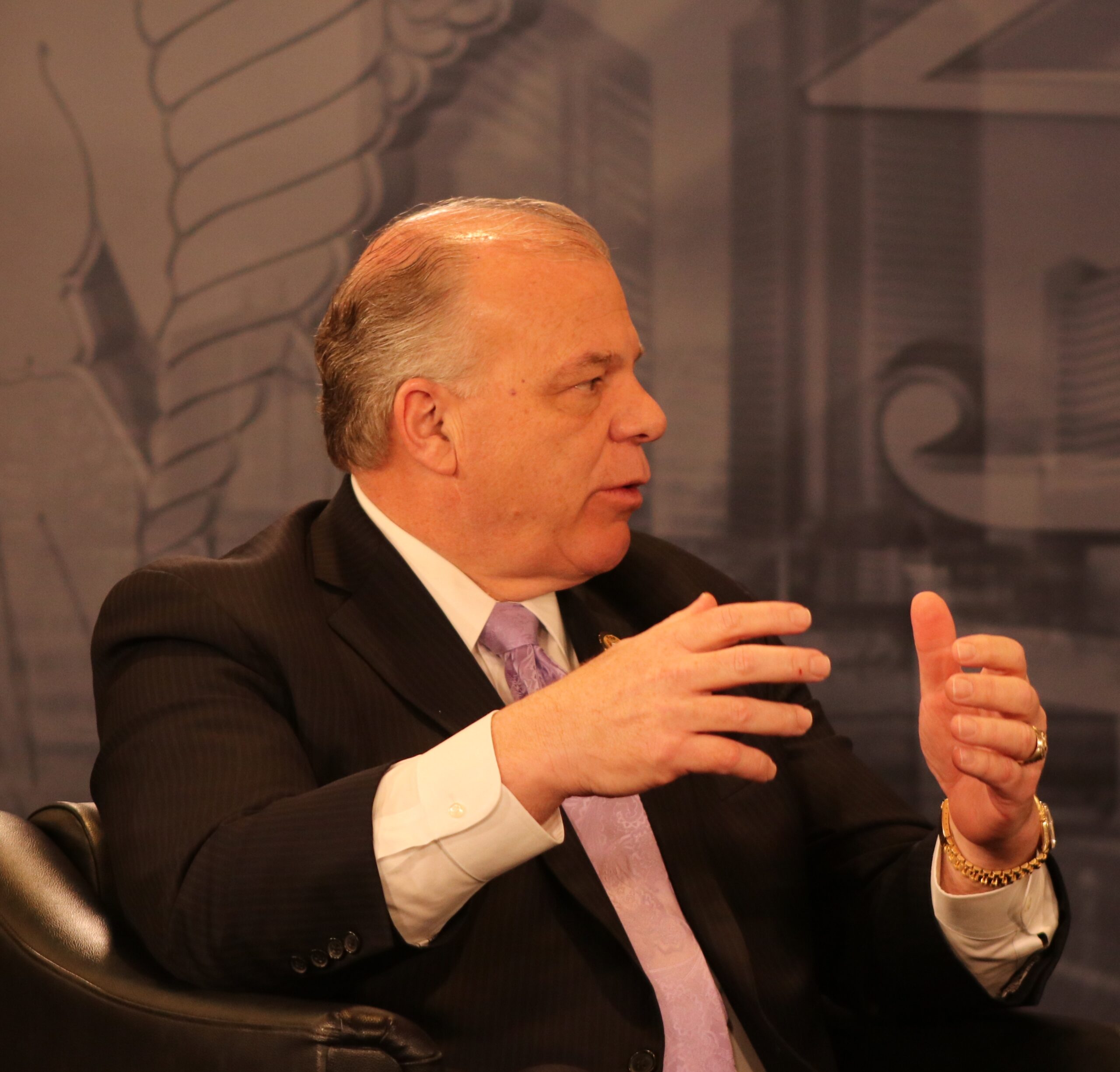 Senate President Steve Sweeney making a point during a taping of On The Record at NJBIA's Public Policy Forum
