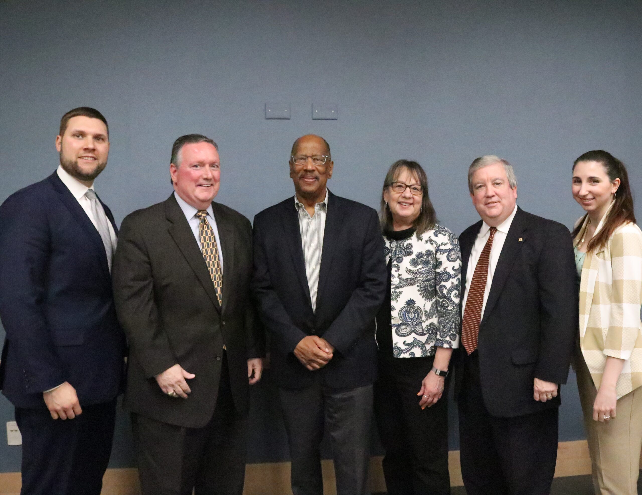 From left to right: NJBIA's Andrew Musick; Jim Venere, of KPMG, LLP; Assemblyman Gordon Johnson; Deborah Bierbaum of AT&T; Michael Eganton and Laura Hahn of the State Chamber of Commerce