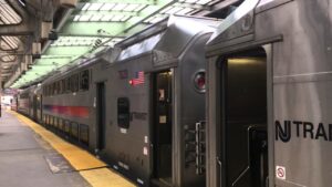 NJ TRANSIT train at the platform with doors open