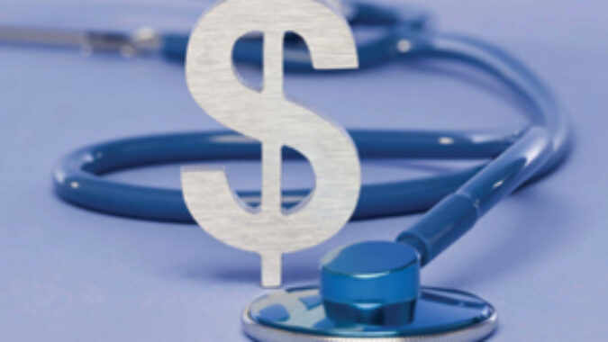 Stethoscope next to a dollar sign