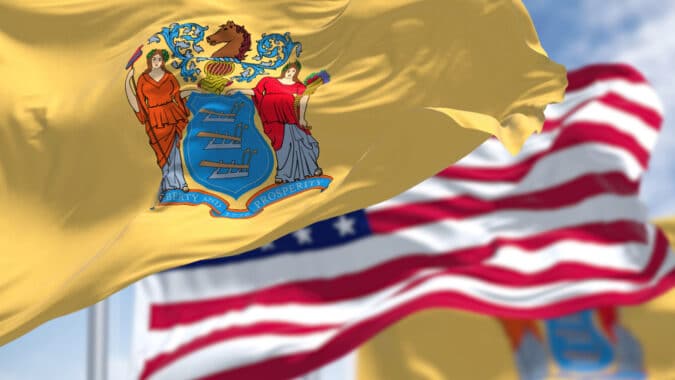 NJ State Flag and American Flag